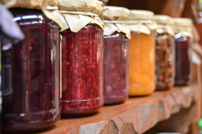 Jams in glass jars